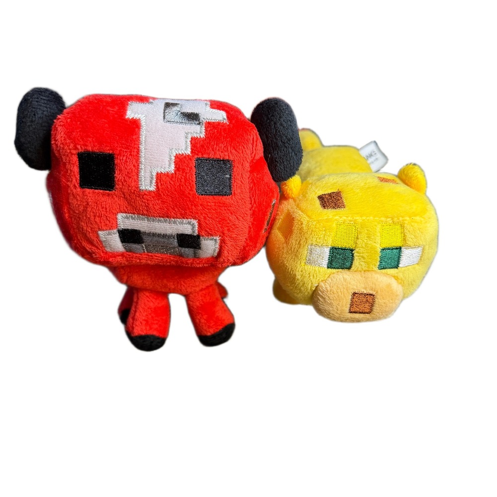 Mojang Minecraft Plush Lot Mooshroom and Ocelot Red Yellow Soft Toy 2013 2014